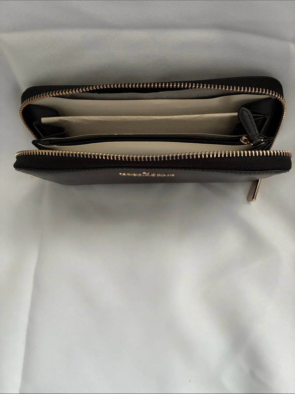 kate spade Black Saffiano Zip Wallet with Gold Logo
